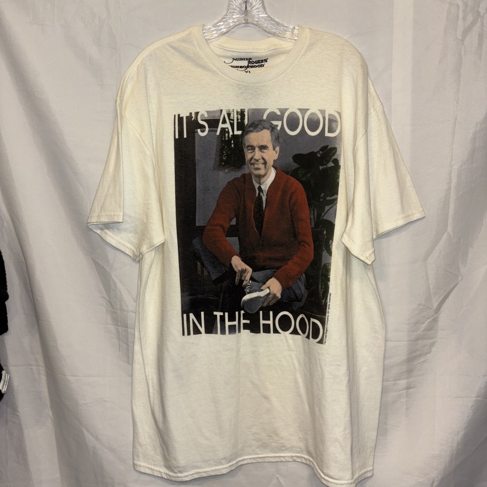 Mister Rogers T-Shirt Mens XL White Graphic Tee It's All Good in the Hood